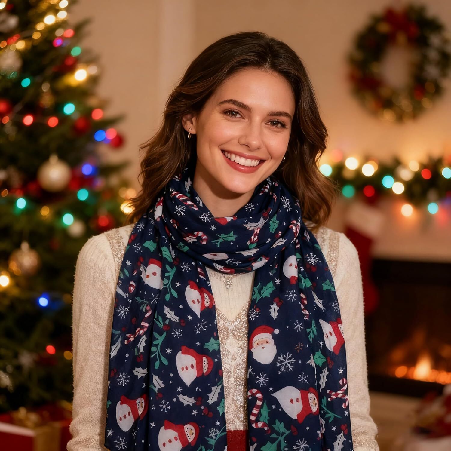 Custom Fashion Scarf for Christmas-Winter-Snowman-Scarf Soft Lightweight Elegant Christmas Women Girls Gift