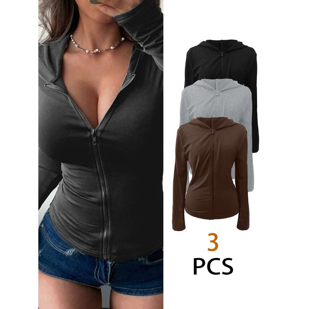Pcs Women S Solid Color Slim Fit Casual Hoodie Set