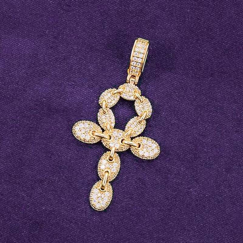 Iced Out Hip Hop GRA D Color Moissanite Mens Ankh Cross Pendant With 925 Sterling Silver Pass Diamond Tester
