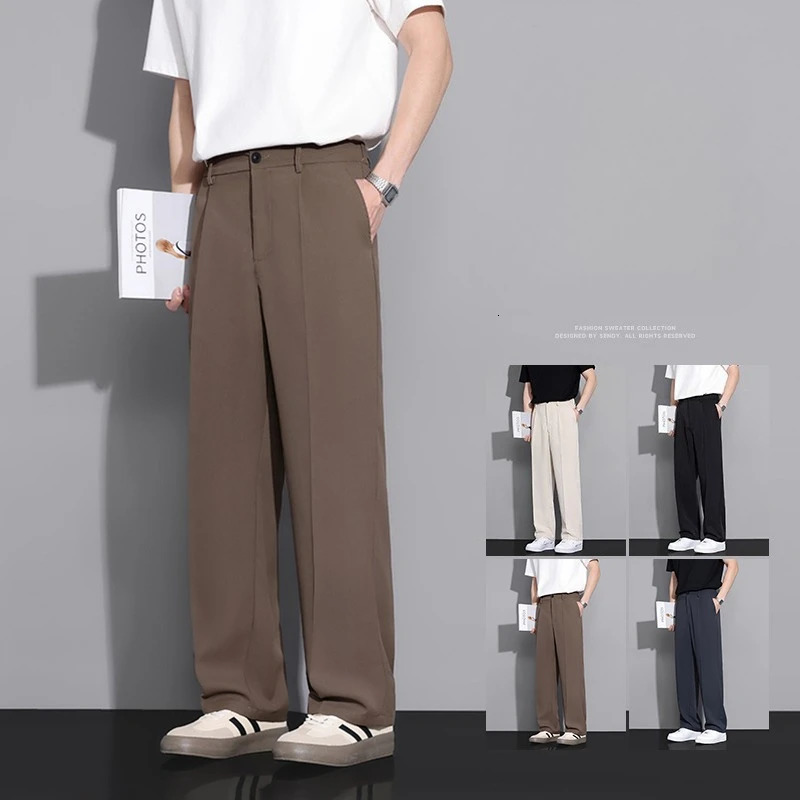Beige Suit Pants Men Loose Fit Fashion Social Mens Wide leg Dress Pants Korean Casual Straight Pants Mens Office Formal Trousers 251028