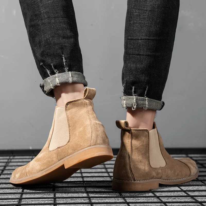 Men Suede Leather Chelsea Boots British Style Pointedtoe Dress Boots Outdoor Comortable Non Slip Mens Ankle Boots Z251029