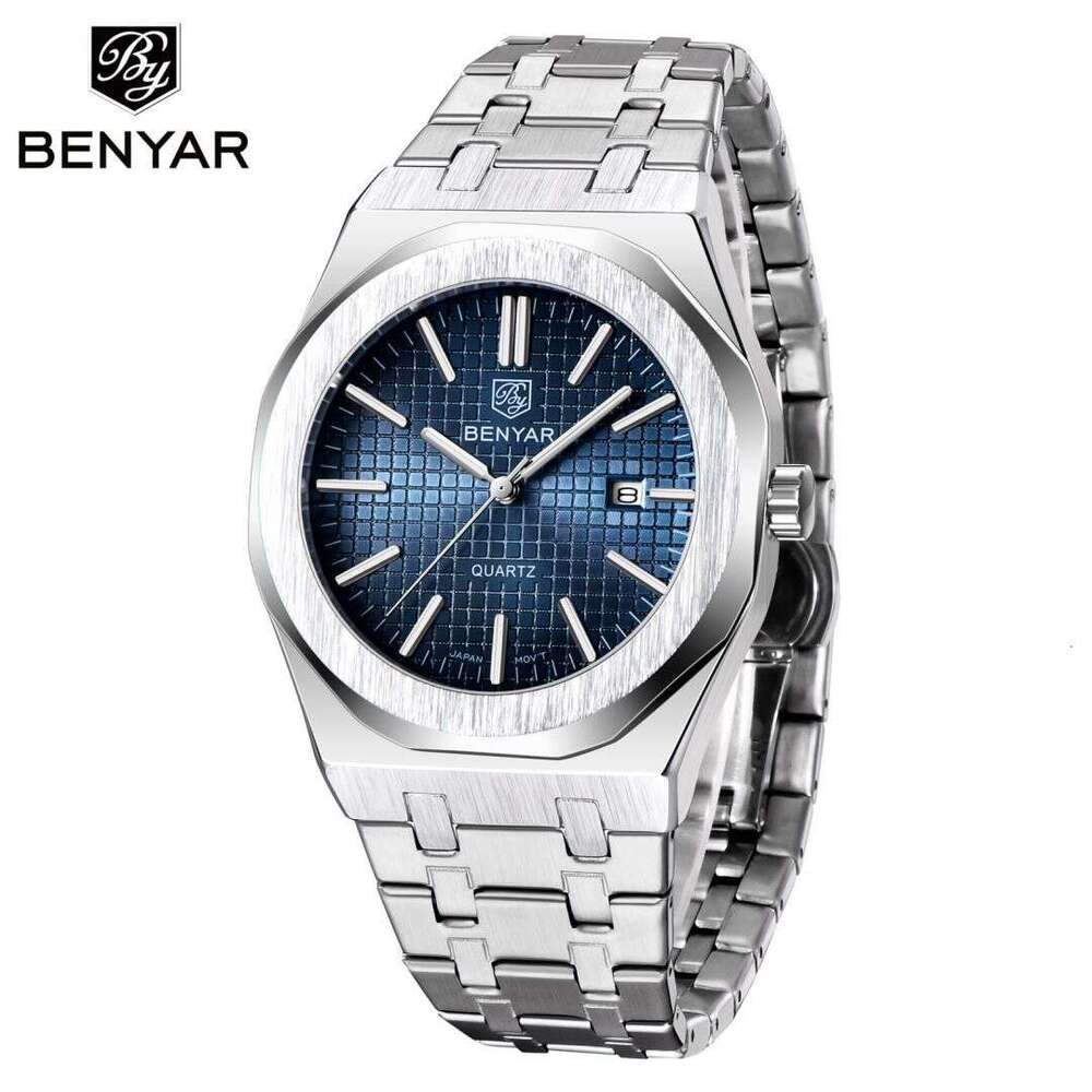 benyar quartz fashion simple calendar luminous mens steel band watch by5156
