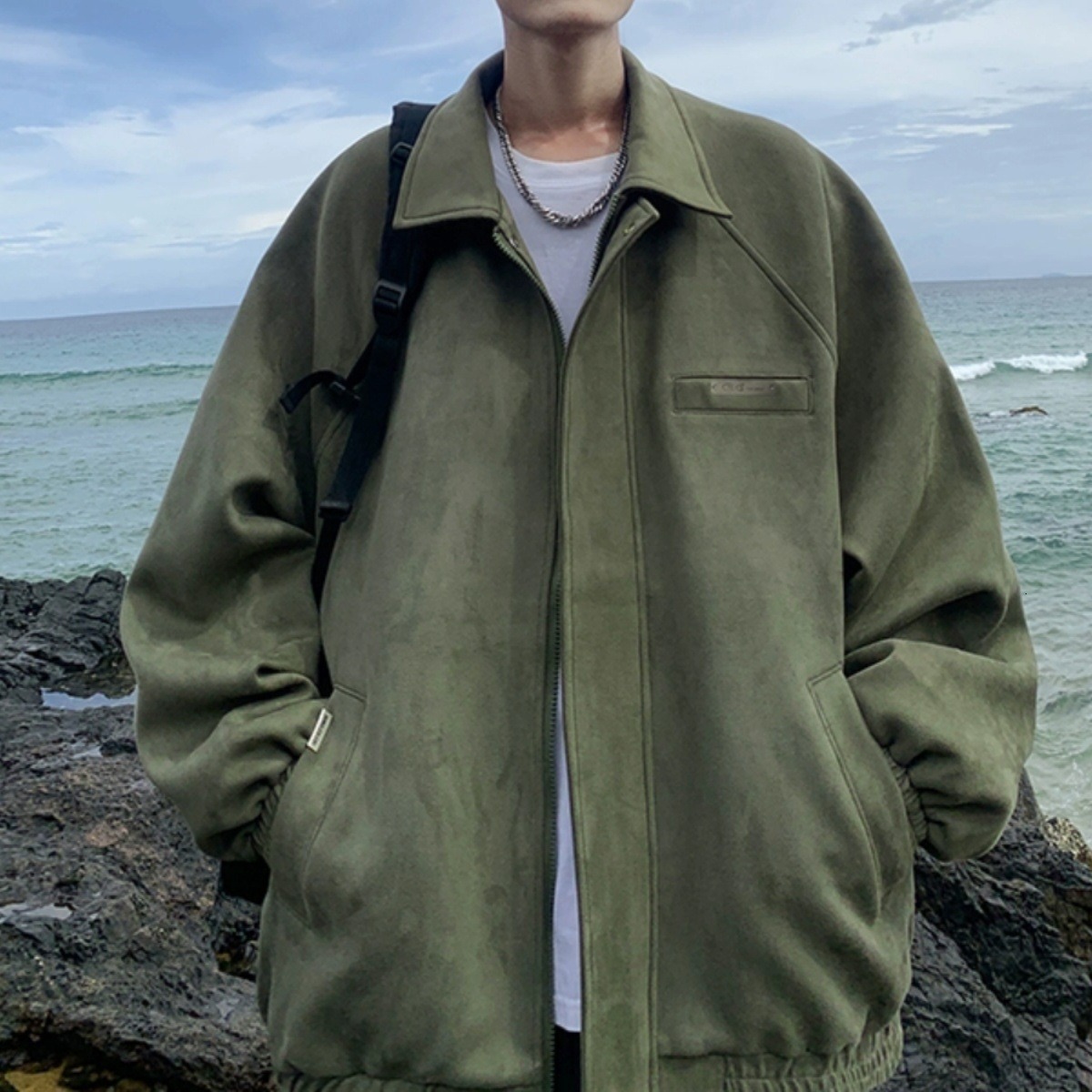 Suede Jacket Designer Coat Men's Spring And Autumn American Style Trendy Brand Cool Loose Casual Turn-down Collar 2025 Early Spring Jacket