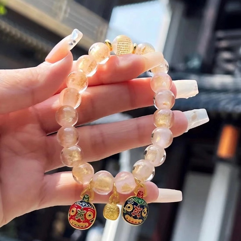 Gilded Buddha Charms Bracelet with Golden Powder Incense Ash Beads