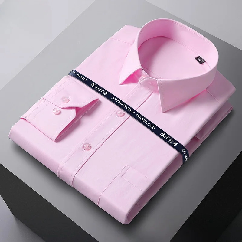 Men Formal Shirt Long Sleeve Office Solid Color AntiWrinkle Fashion Business Pocket White Social OfficeWhite S5XL 251029