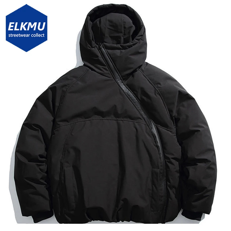 Winter Men Jackets Diagonal Zipper Hooded Parkas Thicken Warm Coat Black Loose Casual Padded Jacket Outwear for Male 2025 251028