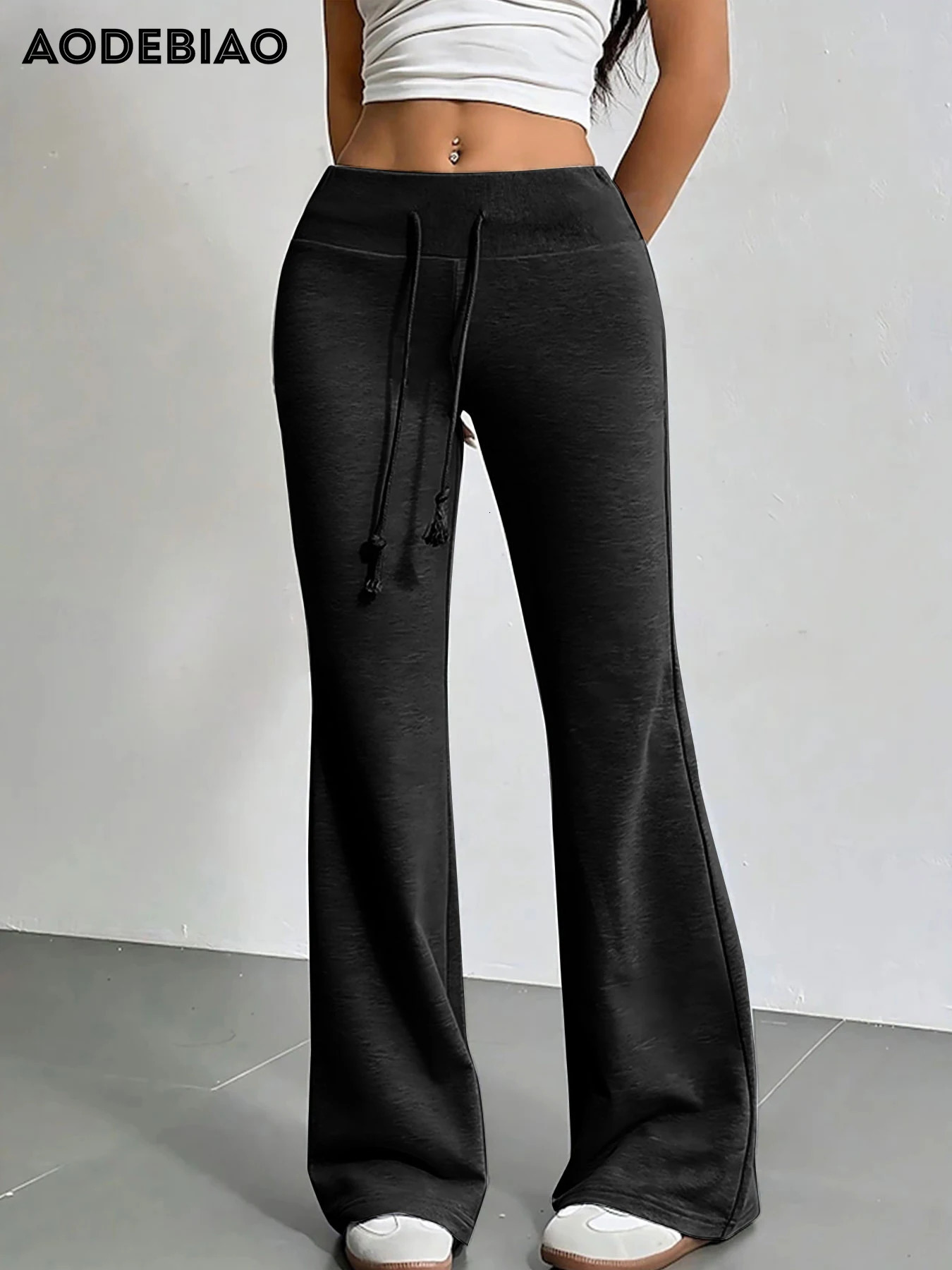 AODEBIAO Womens Trousers Summer Sexy Slim Black Basic Pants Gothic Solid Fashion Casual Bandage High Waist Lady 251015