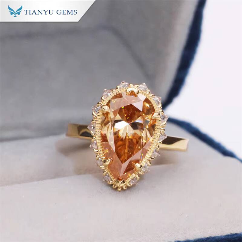 Tianyu Gems Custom 18k Solid Yellow Gold Pear Cut 814mm champagne Jewelry Ring for Women Party