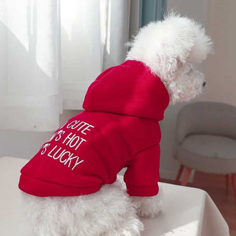 Pet Clothes Dog Cat Antihair Loss Autumn Thickened Warm Red Letter Embroidered Hooded Sweater et C251030