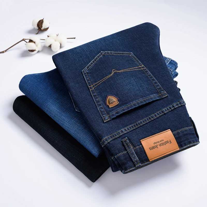 SHAN BAO 2024 autumn spring fitted straight stretch denim jeans classic style badge youth mens business casual jeans trousers J251030
