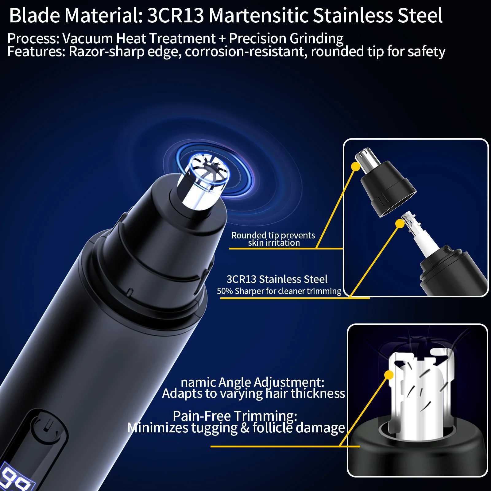 Electric Nose Hair Trimmer Portable Nose Ears Hair Eyebrow Trimmer for Men LED Display Rechargeable Nose Trimmer M251030