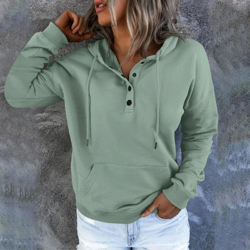 European and N Womens Longsleeved Loose Casual Hooded Drawstring Pocket Hoodie 251030