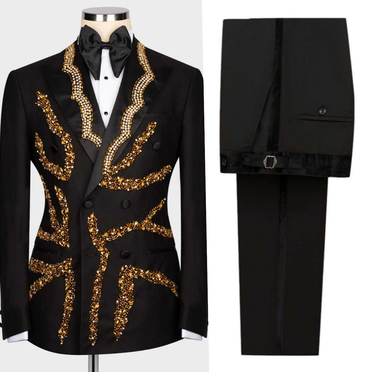 Luxurious Crystals Suit For Men Double Breasted Peaked Lapel Jacket Blazers Beading 2 Pieces Prom Male Party Custom Made