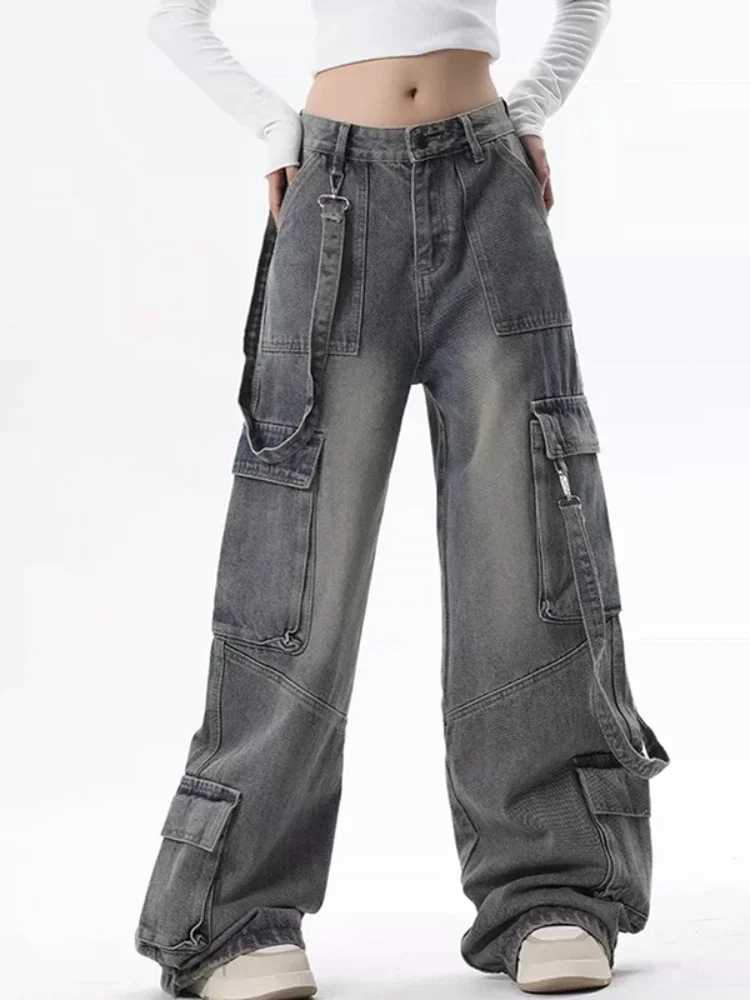 Cargo Jeans for Women Baggy High Street Chic Allmatch Daily Vintage High Waist Trousers Autumn Popular Multipockets Classic J251030