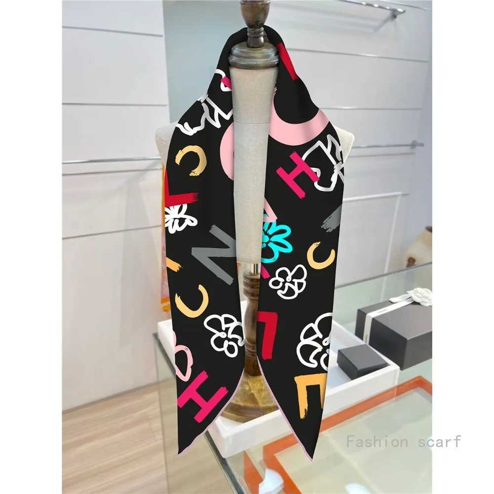 French Style New Black and White Letter Color Matching Womens Shawl Large Square Scarf Twill Silk Headscarf Scarf W251029