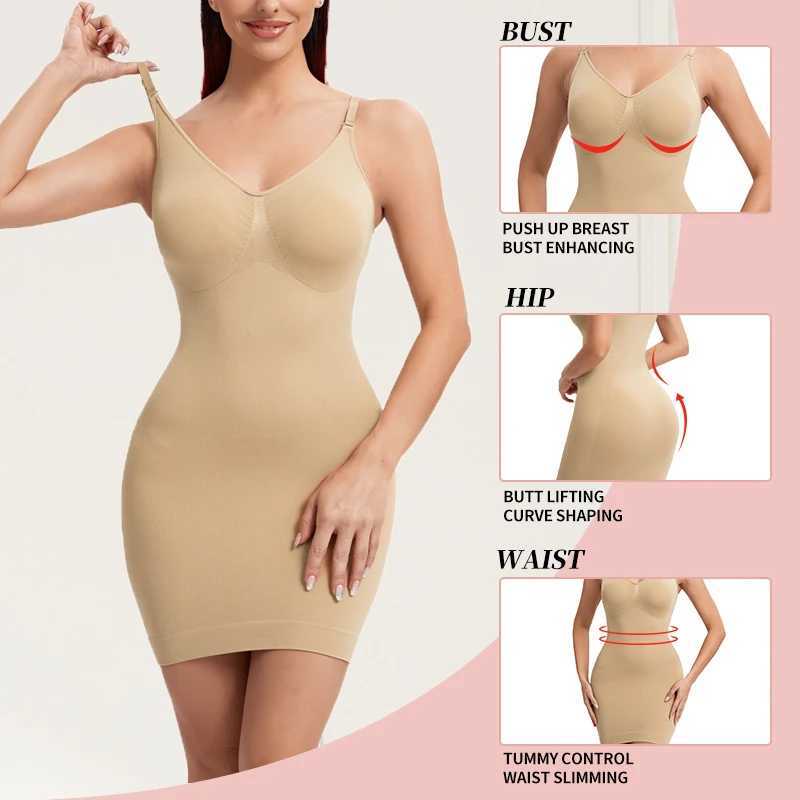 Sexy Full Slip Shapewear Women Dress V Neck Bodycon Underwear Smooth Compression Body Shaper Slimming Waist Abdomen Belly Corset L251030