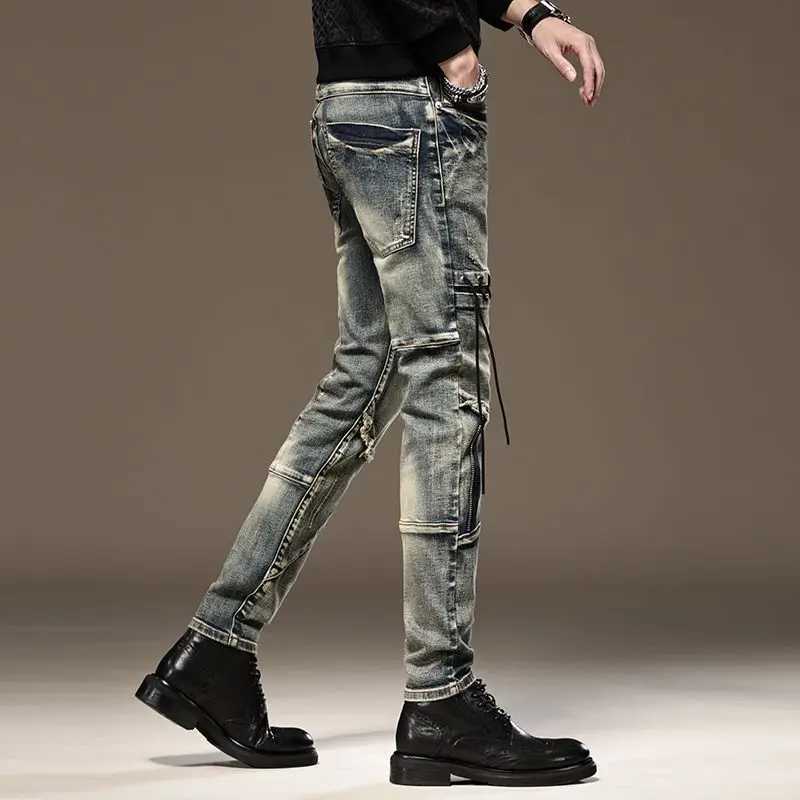 Elastic Trousers Tight Pipe Slim Fit Man Cowboy Pants Stretch Skinny Jeans for Men 90s Streetwear Casual Y2k Vintage Harajuku Xs J251030