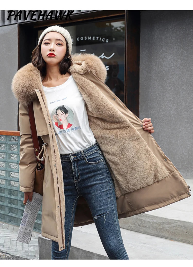 Women Winter Parka Warm Hooded Long Sleeve Zipper Thick Jackets Fur Collar Fleece Drawstring Long Coat Casual Streetwear Outwear 251030