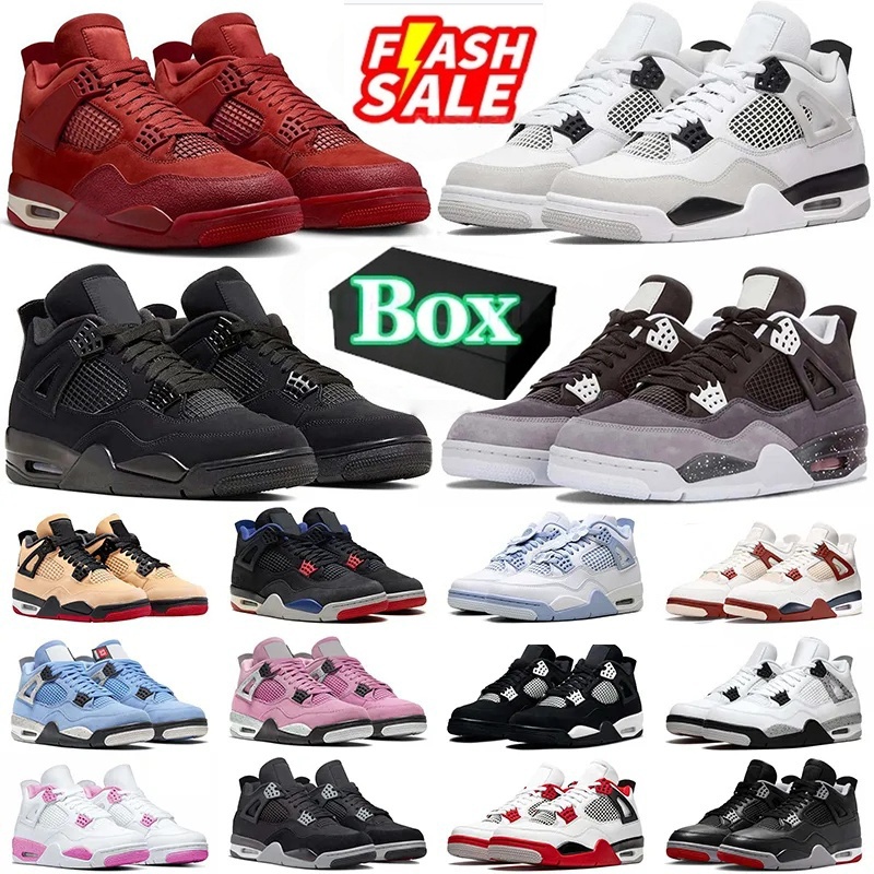 With box 4s basketball shoes for men women 4 sneakers Military Black Cat Pine Green Seafoam White Oreo Red Thunder Unc Bred Seafoam Navy Olive Sail Mens Trainers Sports