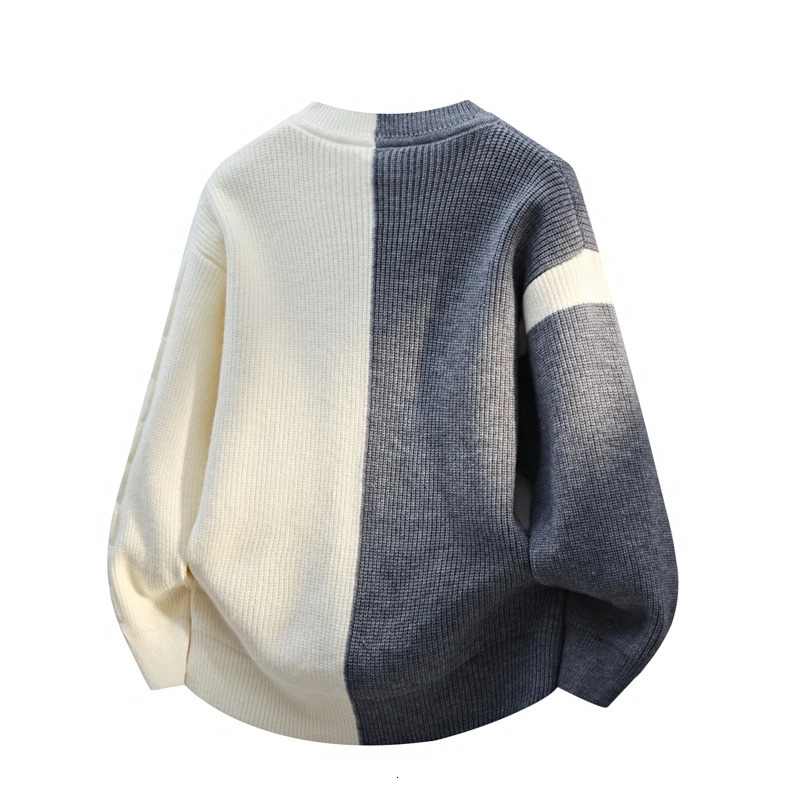 Youth Style Pullover Cardigan Men Color Block Jacquard Round Neck Long Sleeve Open Front Loose Fit Comfortable Warm Clothing 251017