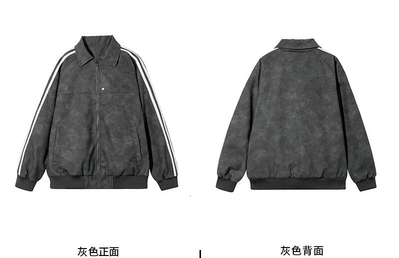 American Designer Jacket Style Striped PU Leather Jacket For Men And Women Spring And Autumn Trendy Brand Cool Casual Top Motorcycle Style Turn-down C