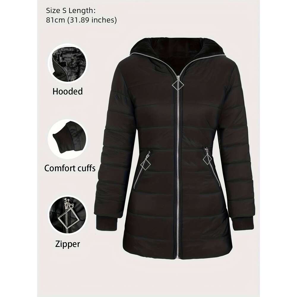 Women S Warm Hooded Thick Insulated With Full Zip Closure Long Sleeve Cold Weather Outerwear Elegant Office To Party For Clothes For Jacket Women Wint