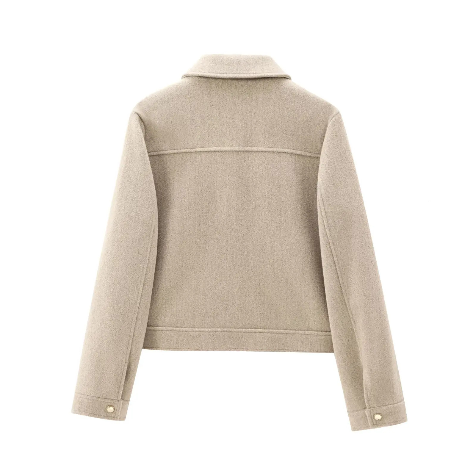 autumn and winter womens clothing pocket zipper decoration soft simple longsleeved lapel short jacket 251028