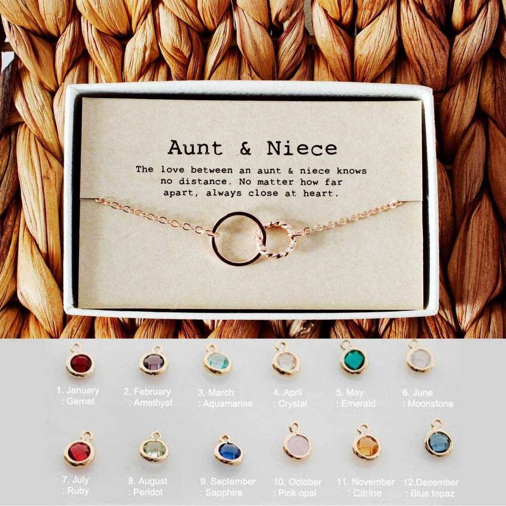New Double Ring Birthstone Fashion Round Interlocking Bracelet Exquisite Jewelry for Women