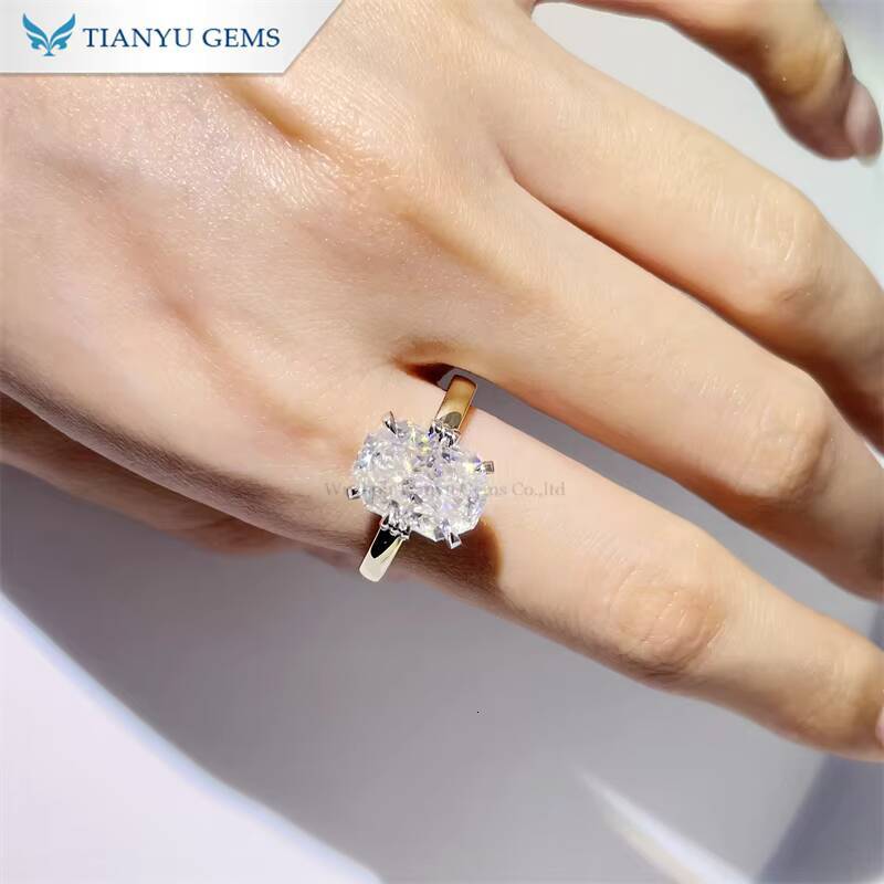 Tianyu Gems 115x82mm Elongated Cushion Moissanite Rings Euro Shank Two Tone Real Gold 18k 14k 10k Engagement Ring for Women