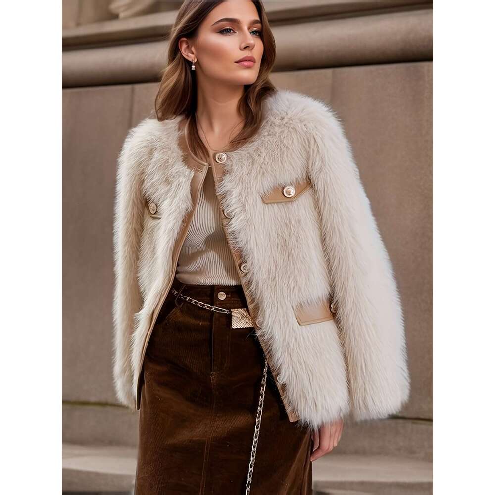 Elegant Coat Elegant Faux Fur Coat Mixed Media Long Sleeve Button Front Women S Clothing For Winter Fall