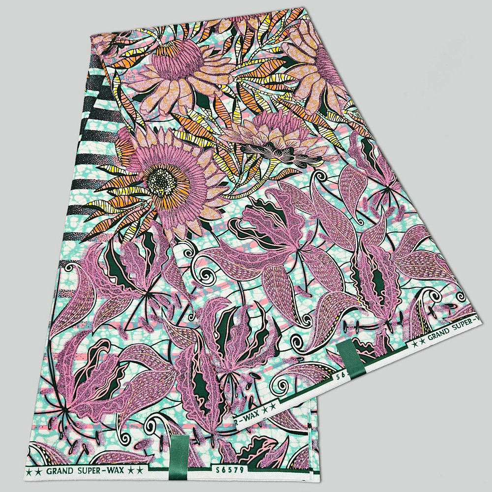 Grand Super Dutch Wax Print Fabric - Sparkling Glitter Gold Embellished Material for Textile - Hollandaise wax Clothing Accessories