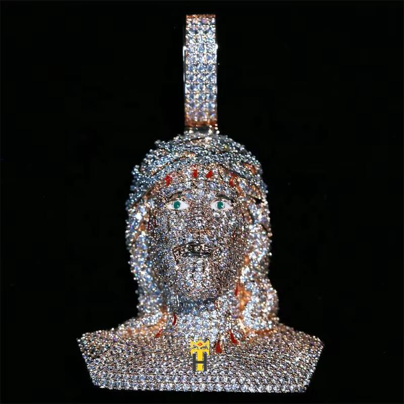 Hip Hop Ice Cz Bling Diamond Jesus Head Pendant Necklace Religious Faith Jewelry Vintage Jesus Christ Pendant