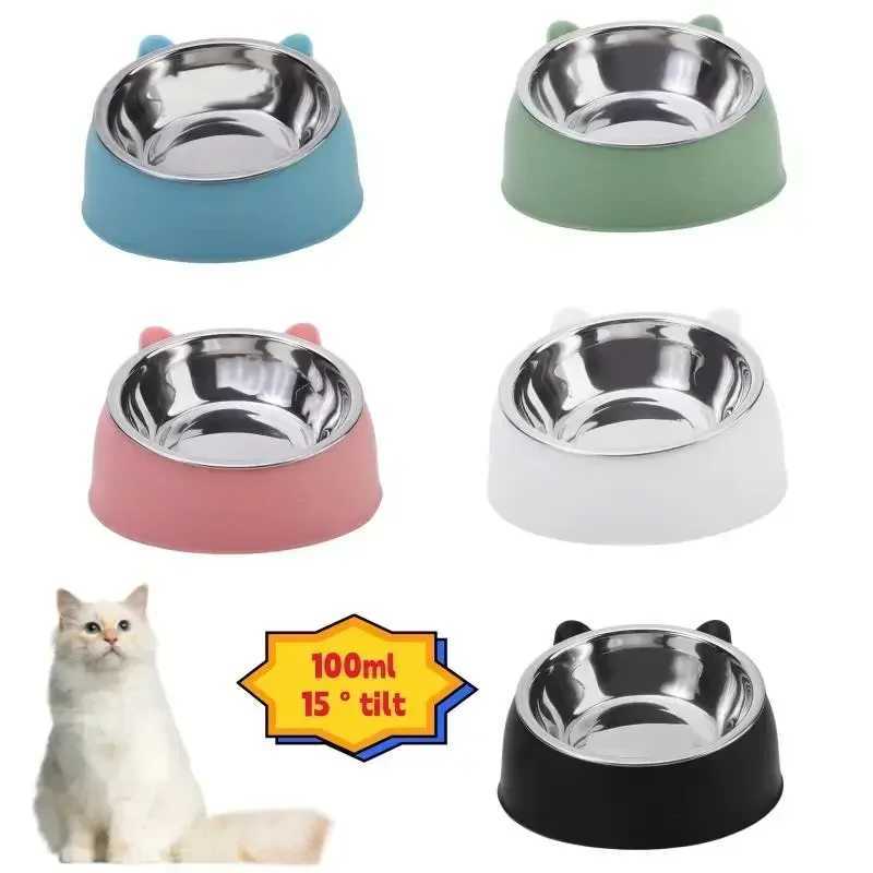 100ML Cat Dog Bowl 15 Degrees Raised Non Slip Puppy Base Cat Food Drinking Water Feeder Tilt Safeguard Neck Pet Bowl Accessories J251113