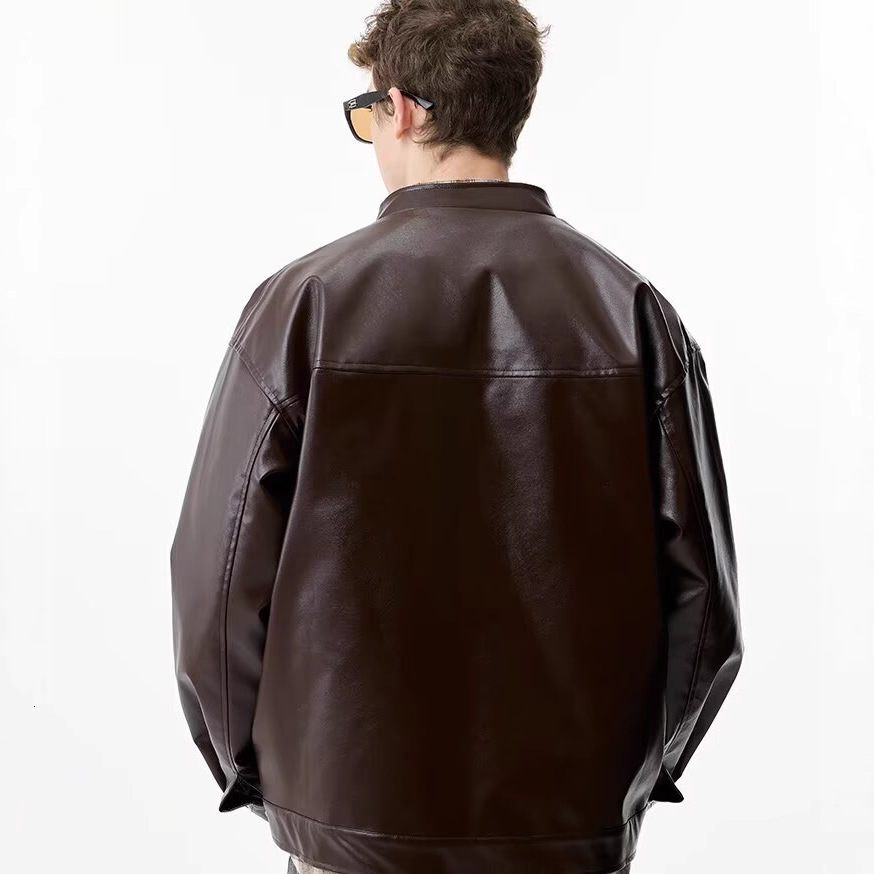 American Street Style Designer Jacket Zipper PU Leather Jacket 2025 New Couple Loose Leather Jacket Motorcycle Jacket