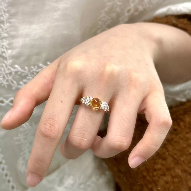 Ring Enamel Dripping Oil Daisy with Tiger Eye Accents Adjustable Floral Band for Daily Wear and Special Occasion Gift High Quality Texture