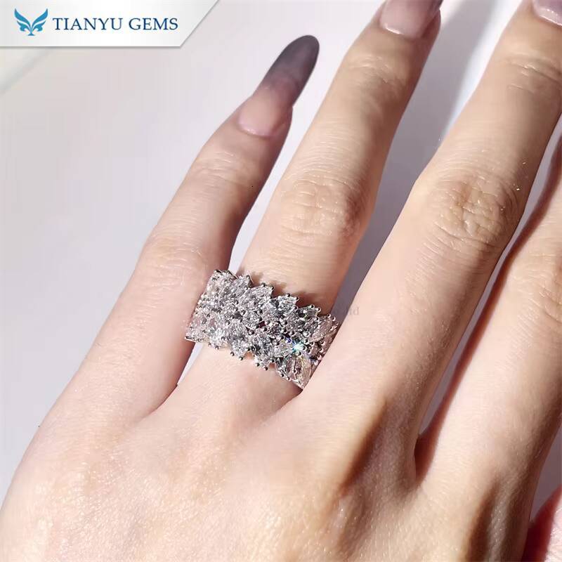 Tianyu Gems Highendjewelry Multishape Marquise Cut Lab Diamond DEF VS1 14k Solid White Gold and Yellow Gold Ring for Women
