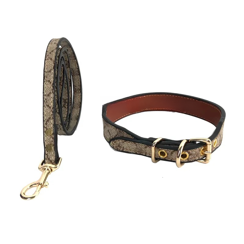 2025 new Designer Collars Leashes Set with Classic Letters Pattern Sturdy Leather Dog Heavy Duty Pet Collar Medium Large Dogs 1.2 Wide for 1