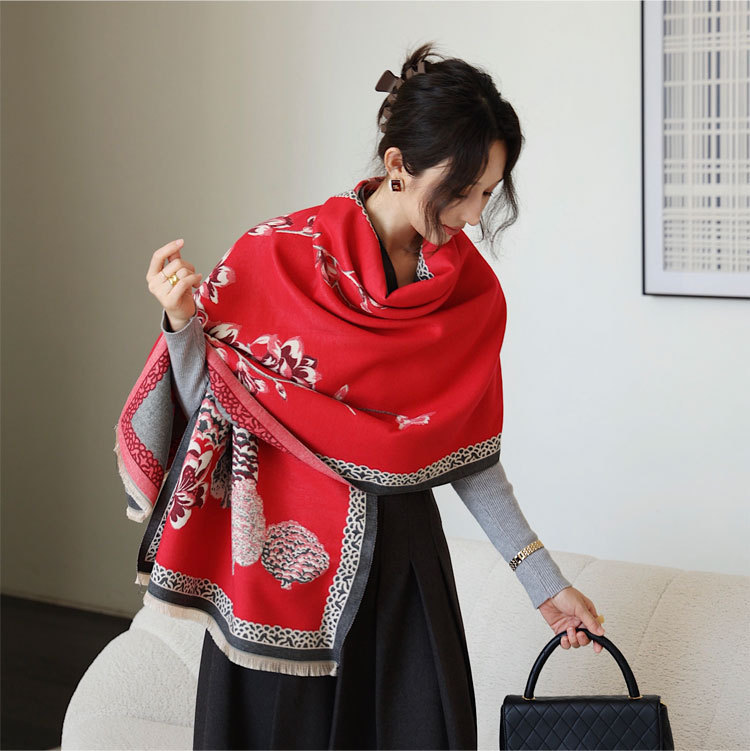 New Elegant Imitation Cashmere Scarf Charming Women s Double Sided Dual Purpose Jacquard Shawl Scarf Autumn And Winter Long Thick Warm Scarf