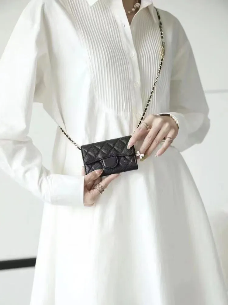26ss designer bag Luxury Genuine Leather Mini Crossbody Bag with Chain Waist Strap Diamond Pattern Coin Pouch Accessory for Women Wallets
