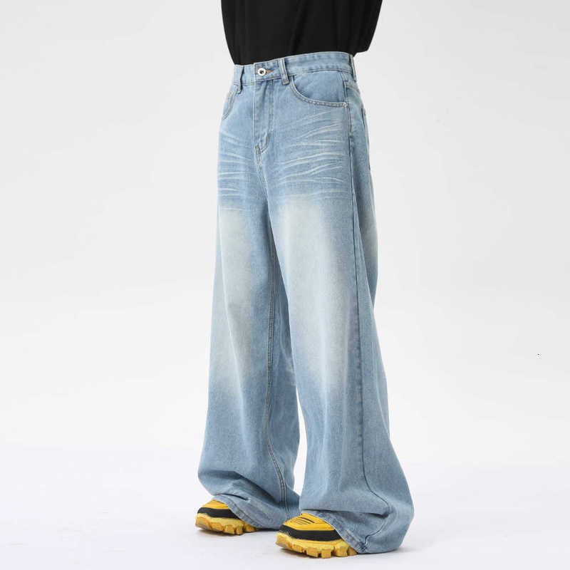 Men's Jeans Man Spring/Summer New American Style Washed Crease Design Vintage Light Blue Jeans