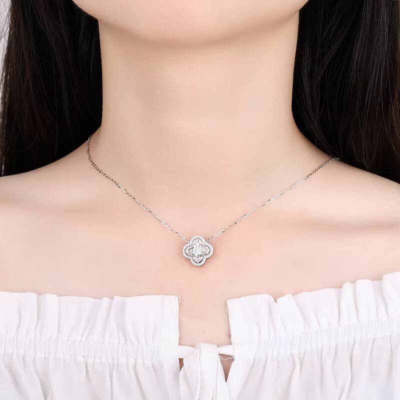 New S925 Silver Moissanite Necklace Full Diamond Luxury Collarbone Chain for Women Wholesale From Factory