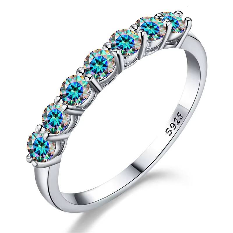 925 Sterling Silver 18k Gold Colorful 7 Stone Diamond Moissanite Eternity Engagement Ring Seven Princess Women Fine Jewelry