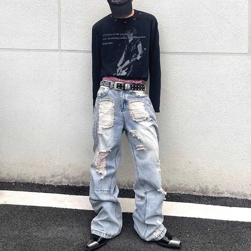 Autumn Korean Version High Street Ripped Jeans MenS Loose Straight Leg Beggar Pants Micro Flared Pants Casual Pants J251030