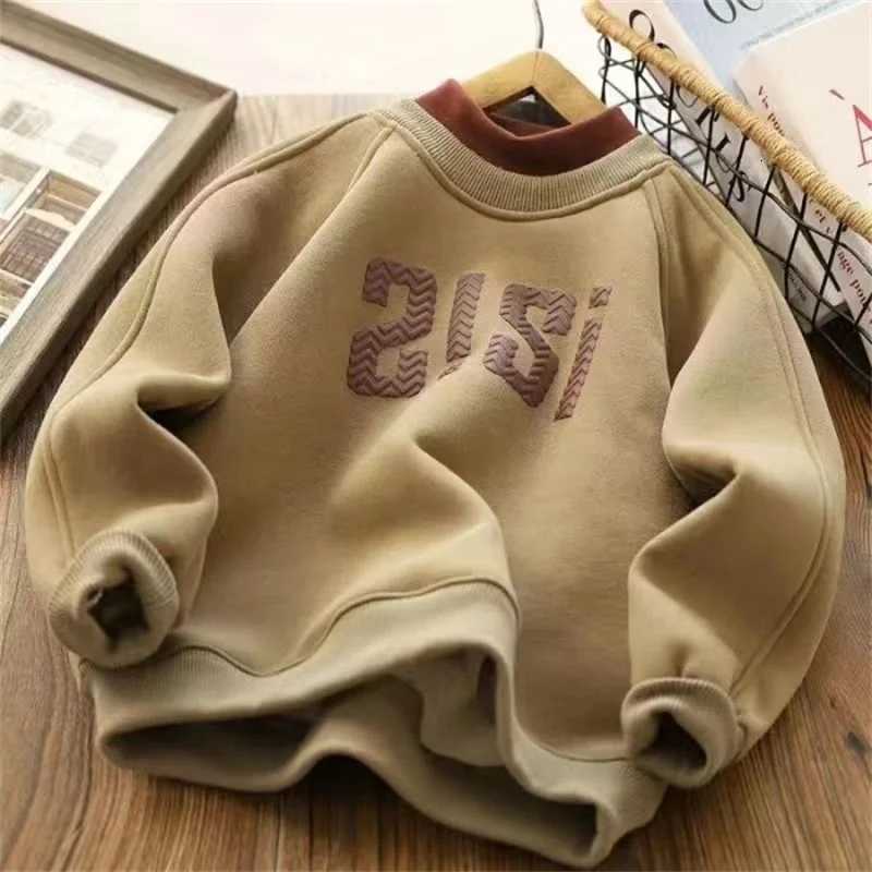 Warm Boys Thick Sweatshirts Children Plus Velvet Pullover Kids Winter Casual Clothes Teenager Autumn Printed Sport Shirts 414YT251030