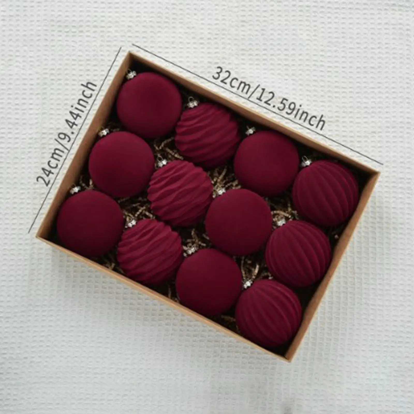 Velvet Christmas Balls 12pcsbox Flocked Tree Balls Pendant Ornaments Luxurious Design Decoration for christmas decorations C251030
