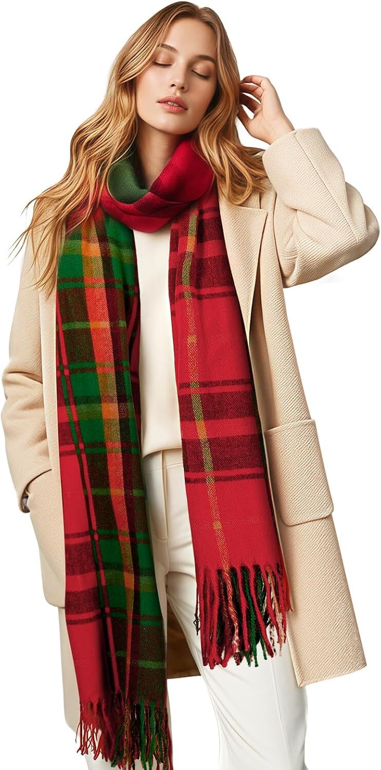 Custom Christmas gifts Winter Scarfs Women Womens Fashion Cashmere Scarf Plaid for Winter, Long Blanket, 79" x 28"