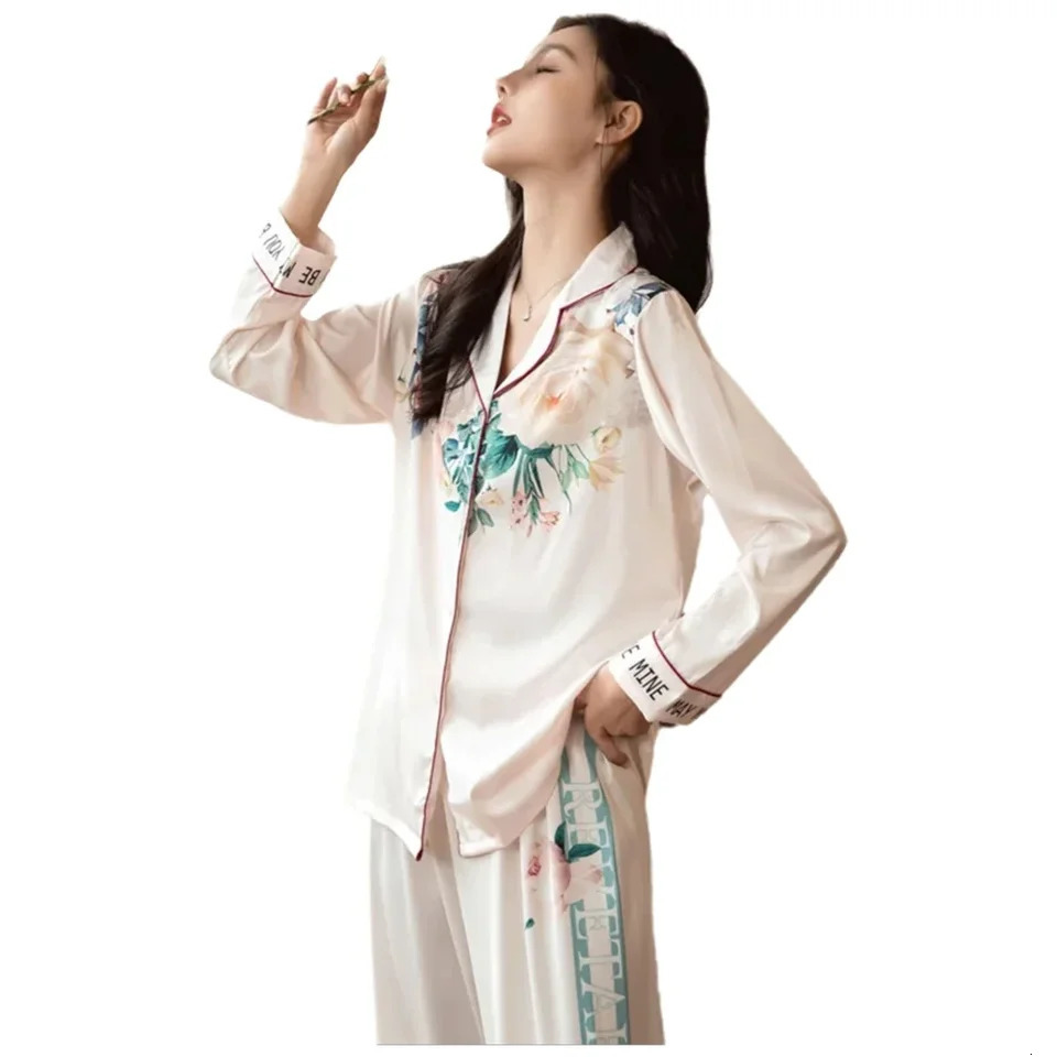 Lightweight LongSleeve Silk Pajamas Set for Young s FrenchStyle Casual Homewear Nightwear Womens Comfortable Sleepwear 251029