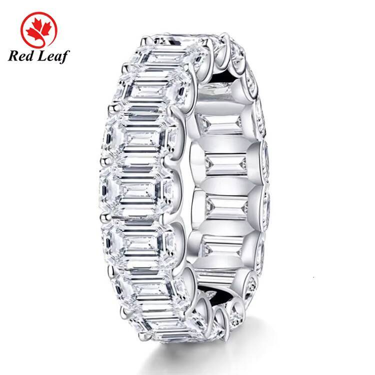Redleaf Jewelry Shaped Moissanite Emerald Cut Moissanite Rings Design Geometric Full Pave Moissanite Rings Custom Silver CLASSIC