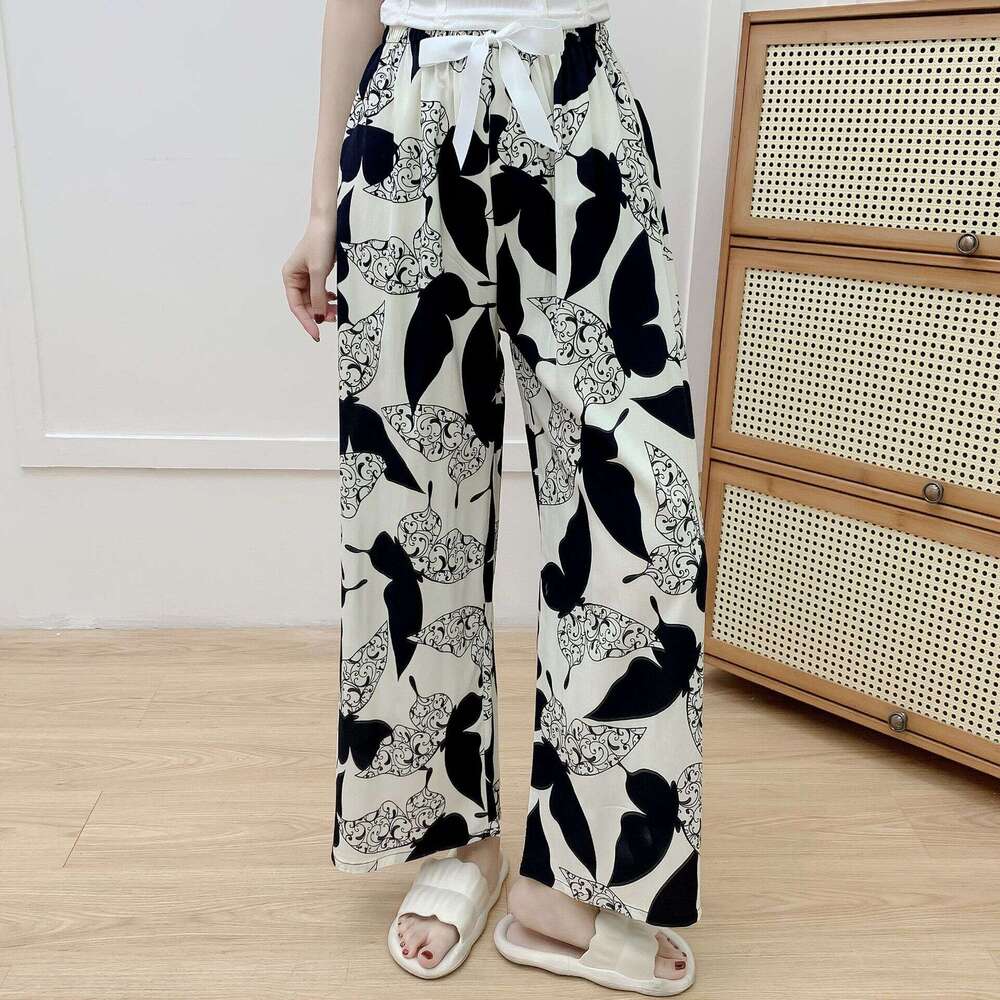 Silk Pajama for Women, Summer New Style, Internet Celebrity Artificial Cotton Thin Casual Pants, Wearable Outside, Floral Large Size Home Pants
