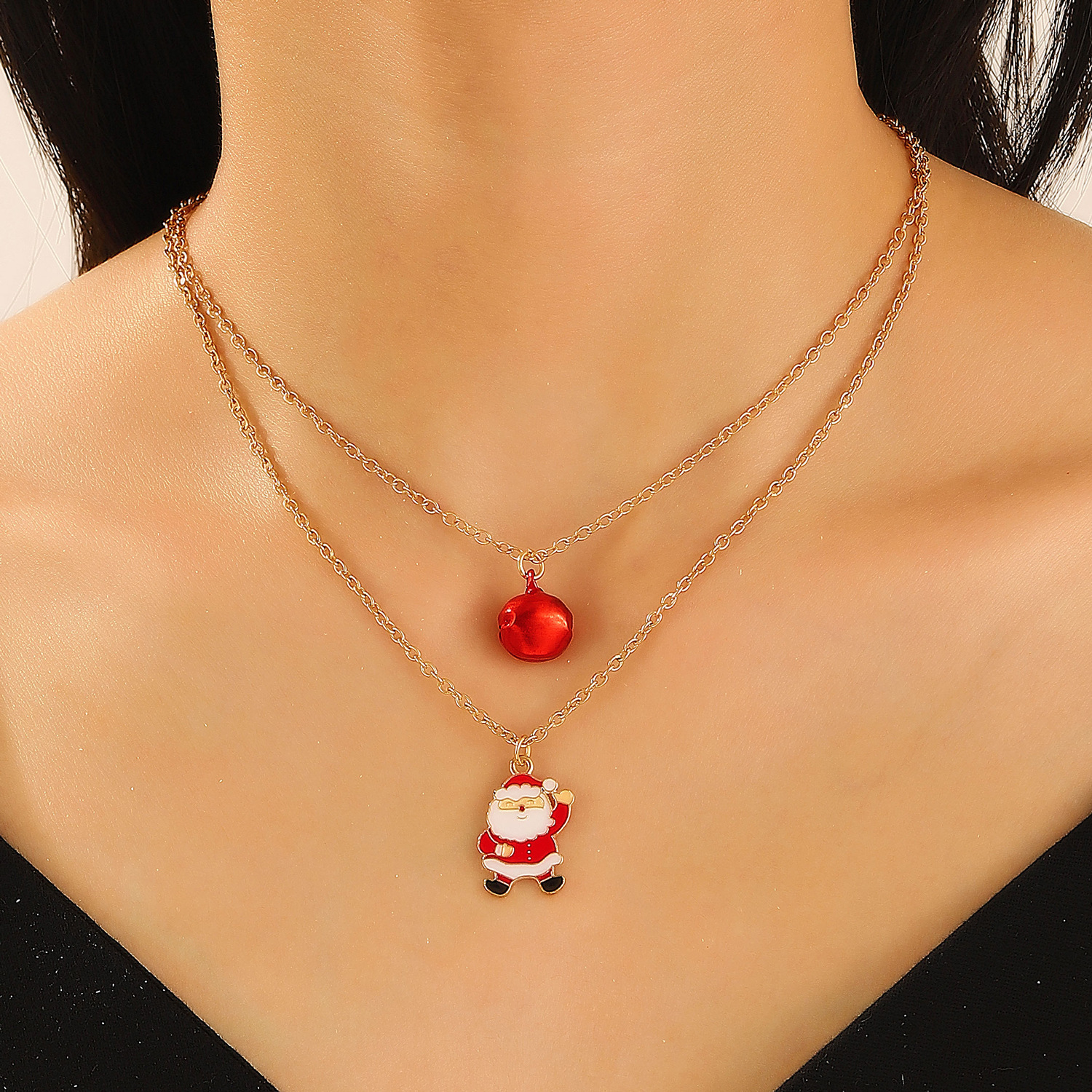 Elegant Alloy Deer Jingle Bells Neckpiece Ideal for Seasonal Celebrations